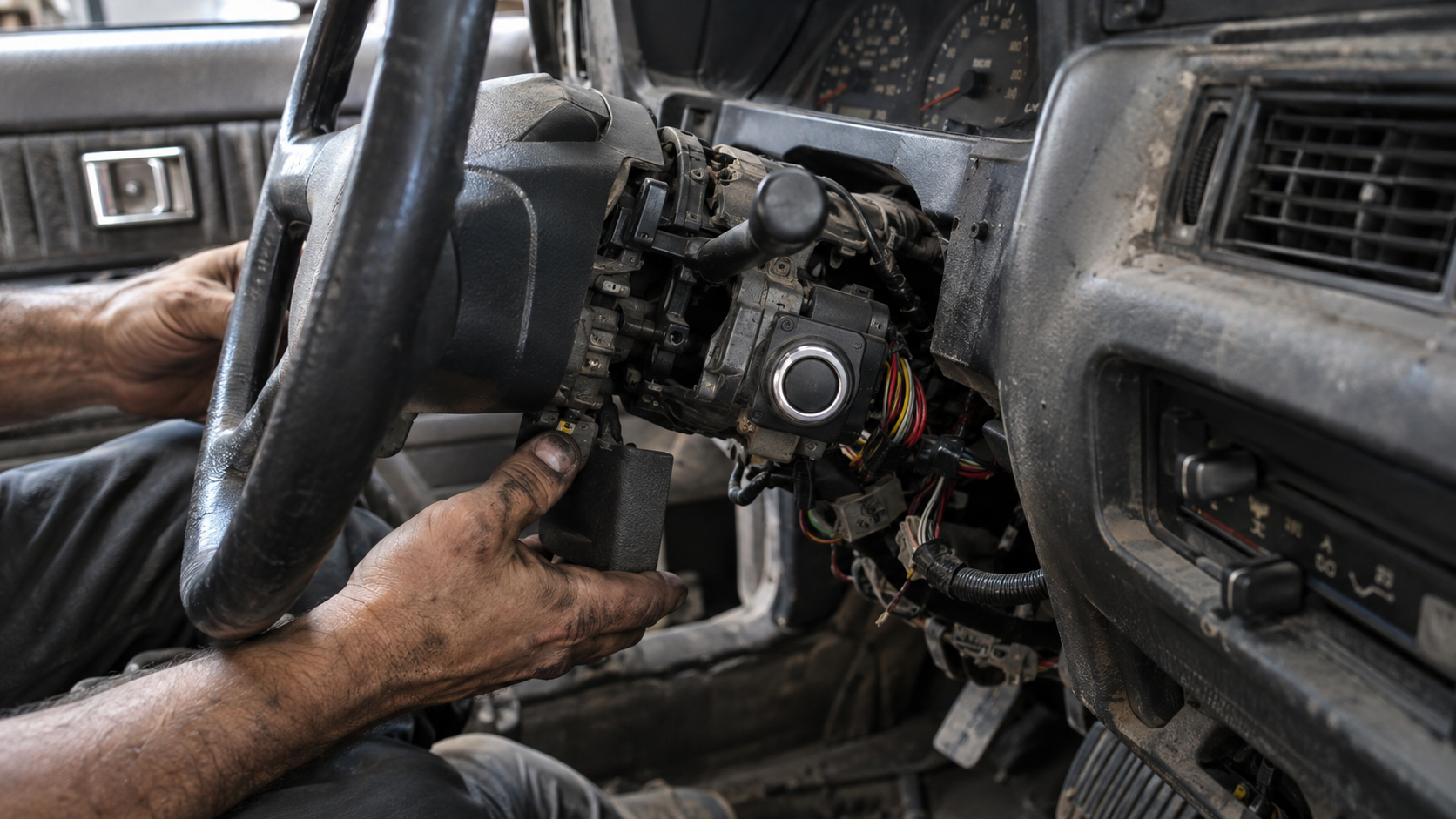 Older truck steering column opened during push button start installation